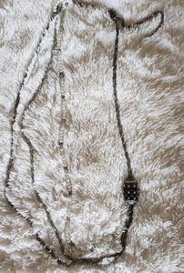 Necklace triple strap silver tone pearls & charm.